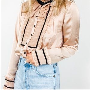 DVF ruffle blush pink button down